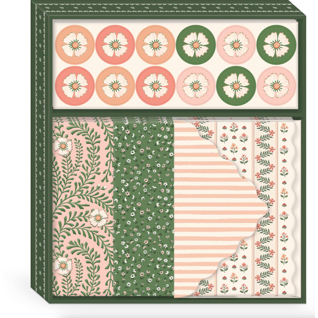 Pink Green Floral Stationery Set