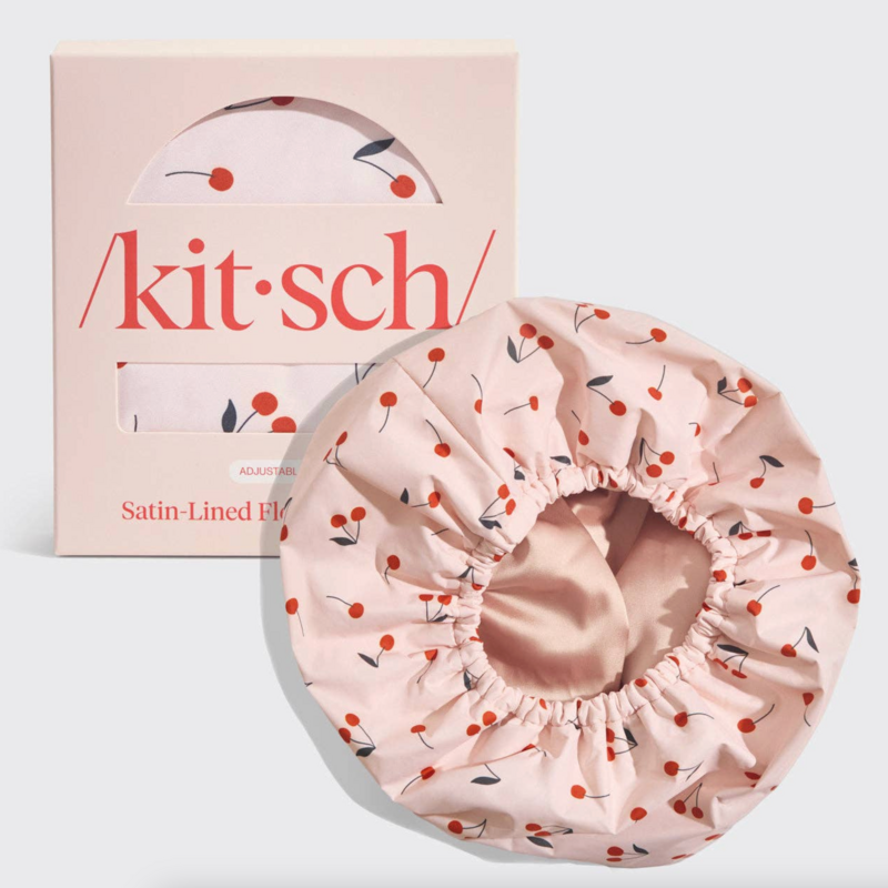Cherry Print Satin-Lined Flexi Shower Cap