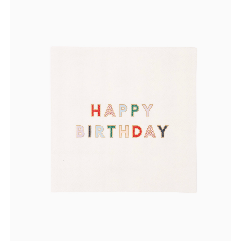 Blanc White Signature Happy Birthday Cocktail Napkins