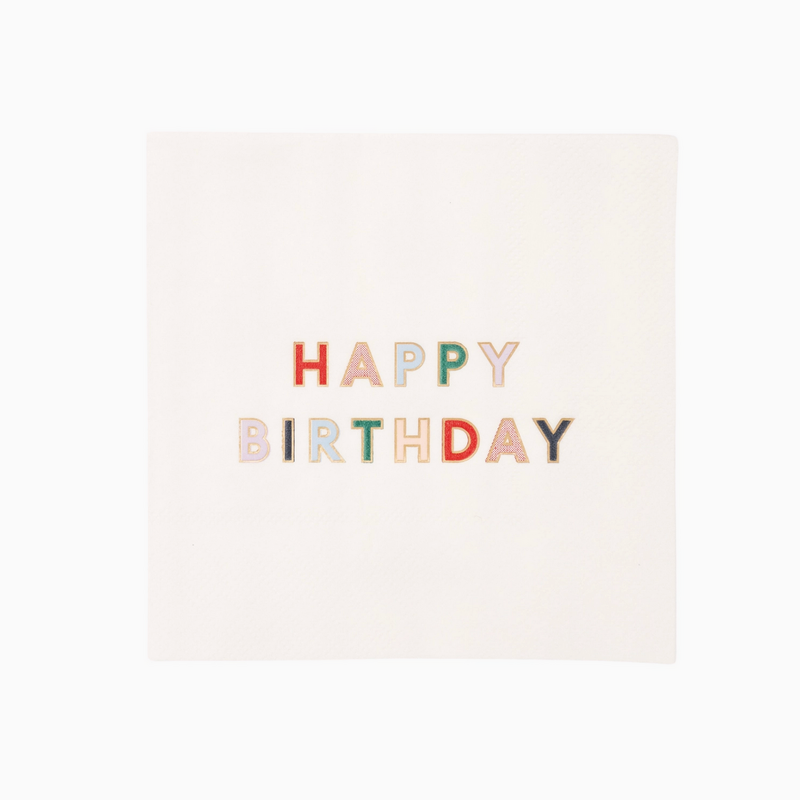 Blanc White Signature Happy Birthday Cocktail Napkins