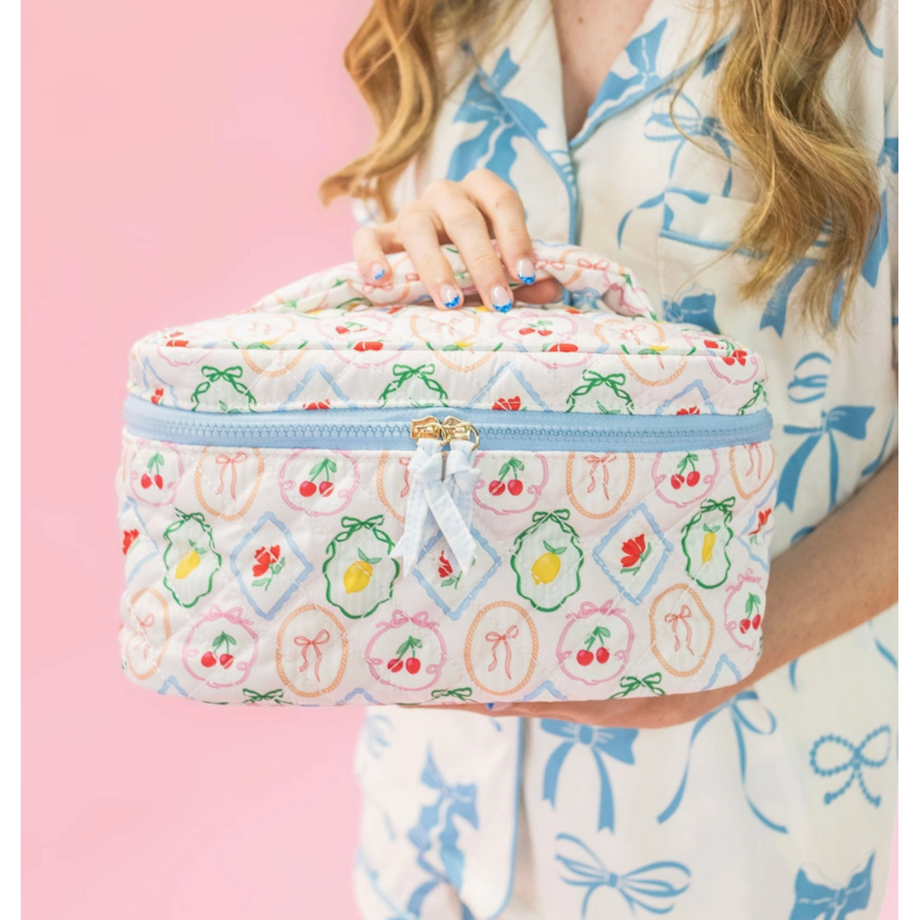 Quilted Cosmetic Bag with Top Handle - Fruit Cocktail