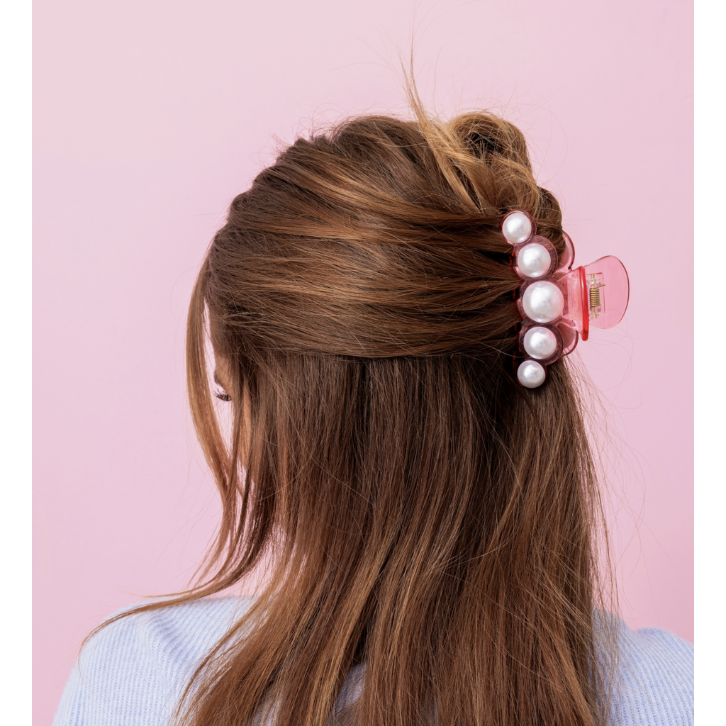 Clear Pink & Pearls Claw Clip