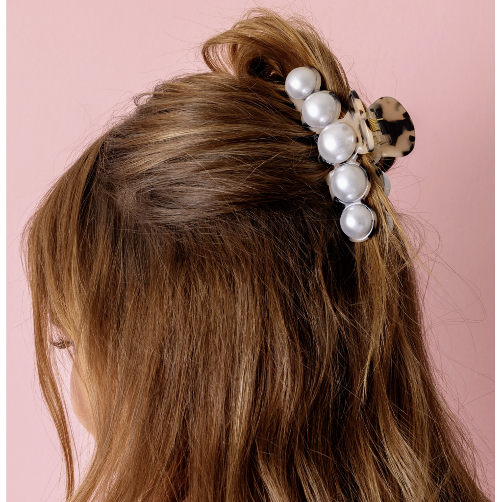 Blonde Black Tortoise & Pearls Claw Clip