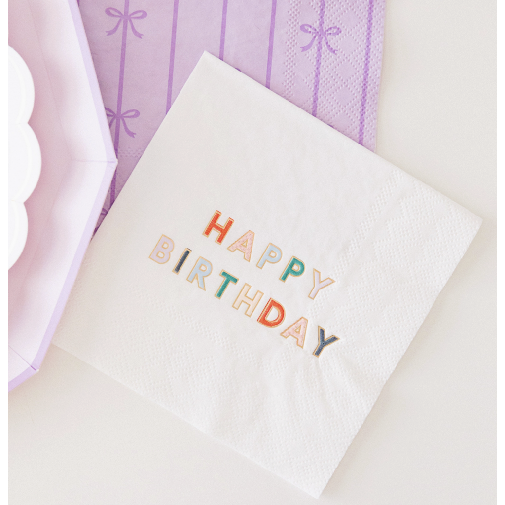Blanc White Signature Happy Birthday Cocktail Napkins