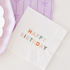 Blanc White Signature Happy Birthday Cocktail Napkins