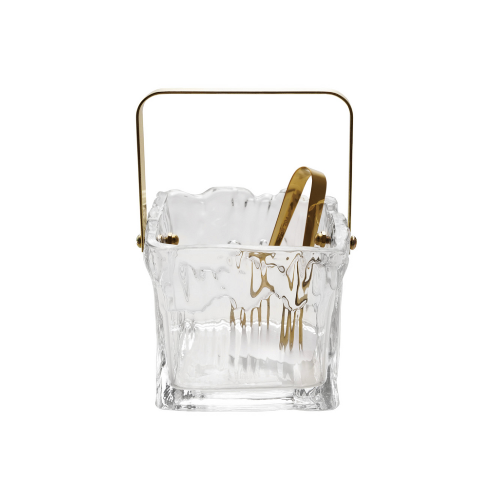 24oz Textured Square Glass Ice Bucket & Tongs