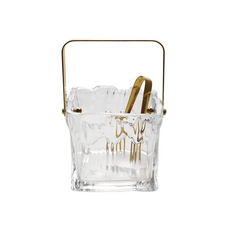 24oz Textured Square Glass Ice Bucket & Tongs