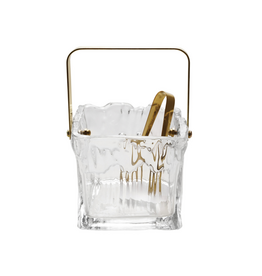 24oz Textured Square Glass Ice Bucket & Tongs
