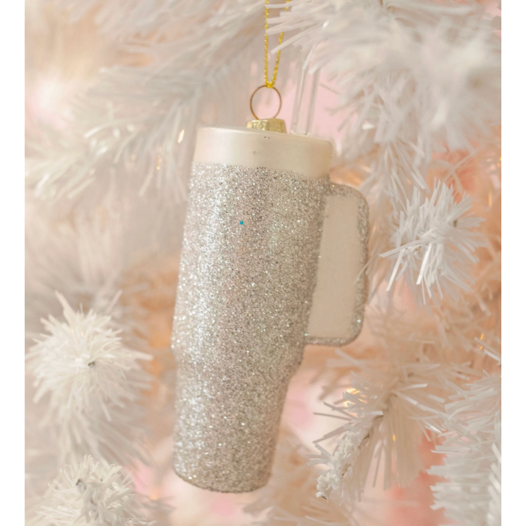 Silver Glitter Trendy Tumbler Christmas Ornament