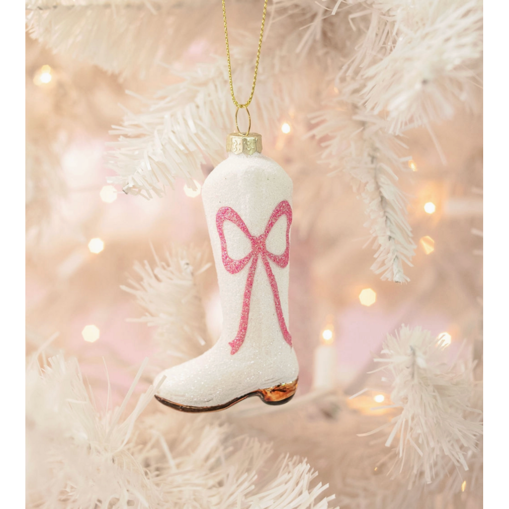 Pink Bow Glitter Cowboy Boot Ornament