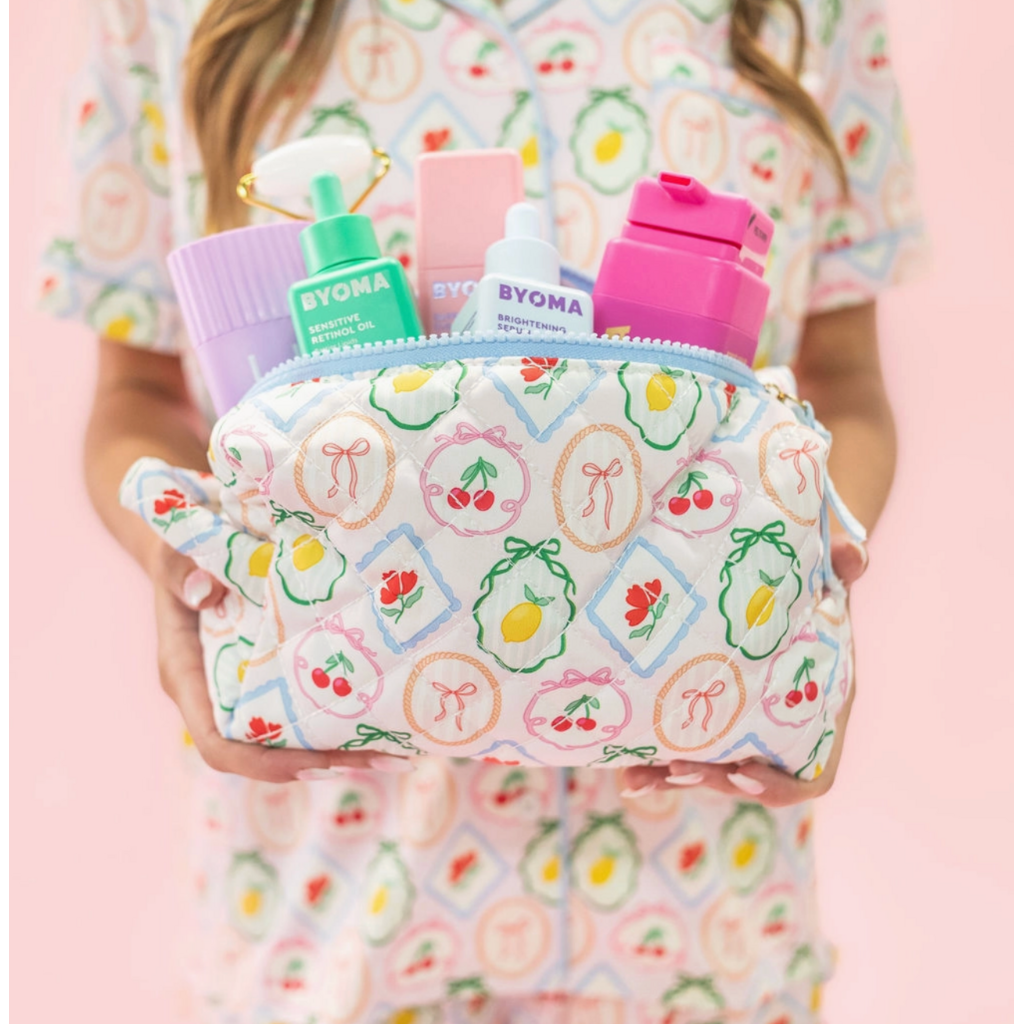 Quilted Cosmetic Pouch with Side Handle - Fruit Cocktail