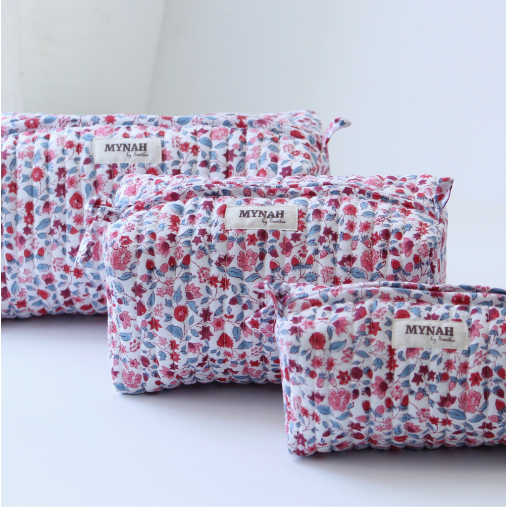 Crimson Garden Print Travel Makeup Bag
