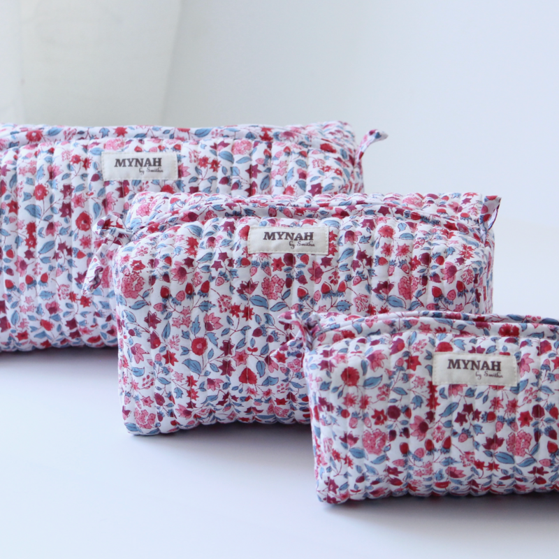 Crimson Garden Print Travel Makeup Bag