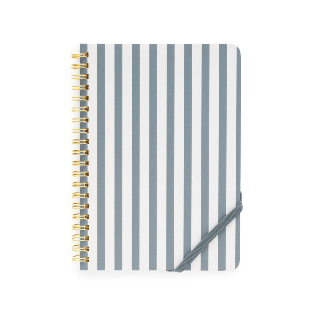 Mini Spiral Notebook, Dusty Blue Stripe