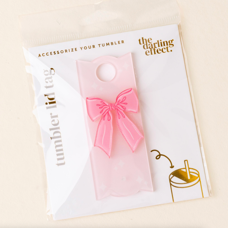 Bow Pink Tumbler Lid Tag