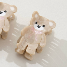 Petite Pink Bow Beige Teddy Bear Claw Clip