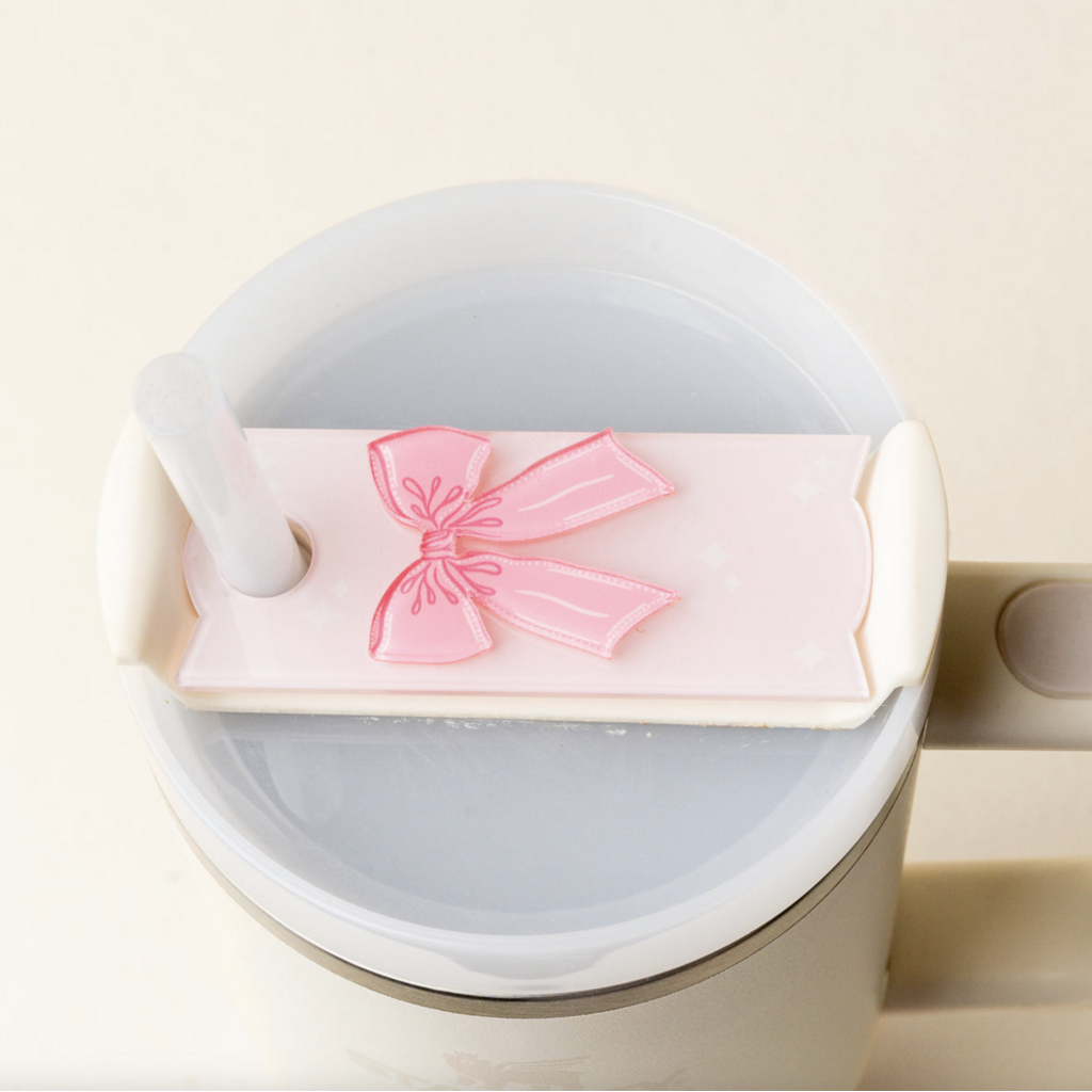 Bow Pink Tumbler Lid Tag