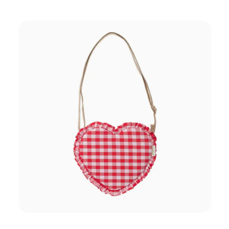 Gingham Ruffle Love Heart Bag