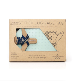 DIY Cross Stitch Luggage Tag Kit Mint with Navy Thread
