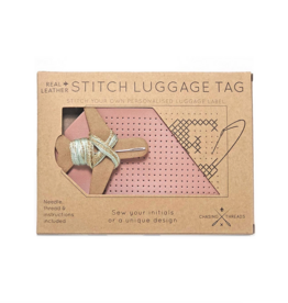 DIY Cross Stitch Luggage Tag Kit - Pink with Red Thread