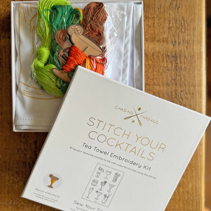 Stitch Your Cocktails Tea Towel - Embroidery Kit