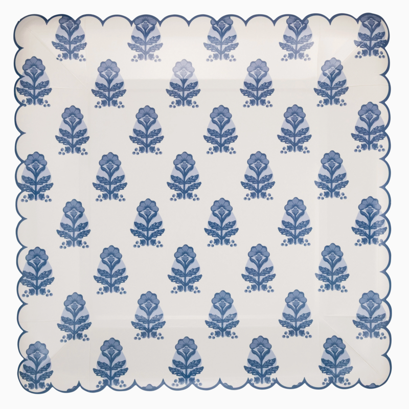 Blue Flower Block Print Plate 10"