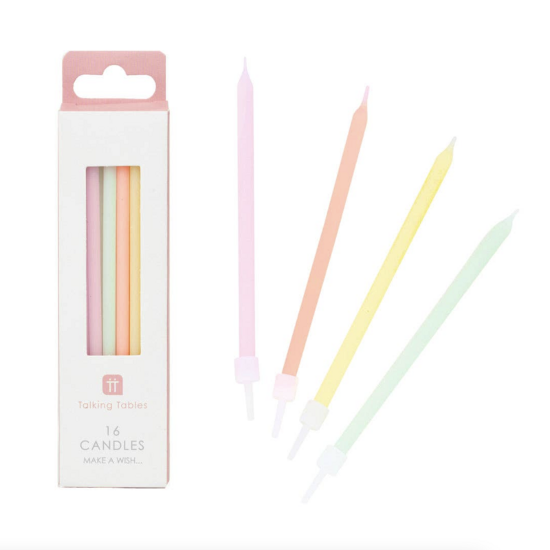 Tall Pastel Birthday Candles - 16 Pack