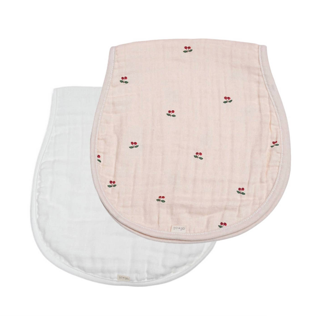Cherry/White Bamboo Muslin Burp Cloth Set 2-Pack