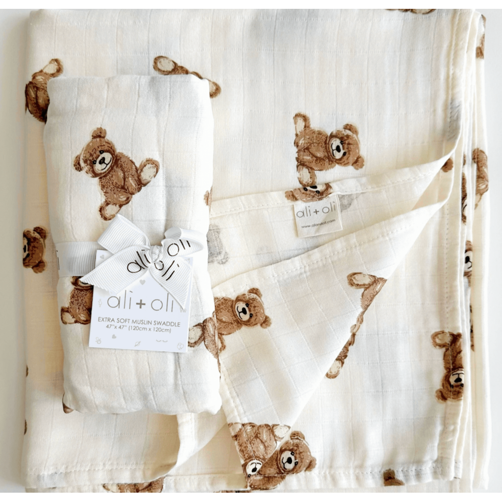Teddy Bear Bamboo Muslin Swaddle Baby Blanket