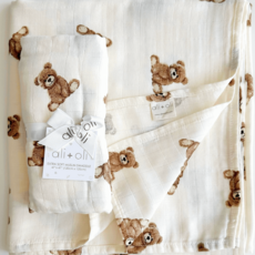 Teddy Bear Bamboo Muslin Swaddle Baby Blanket