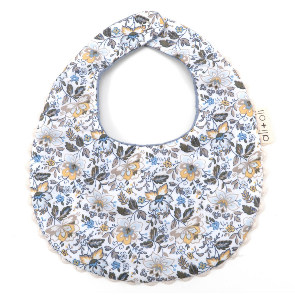Muslin Cotton Reversable Baby Bib Blue/Flowers