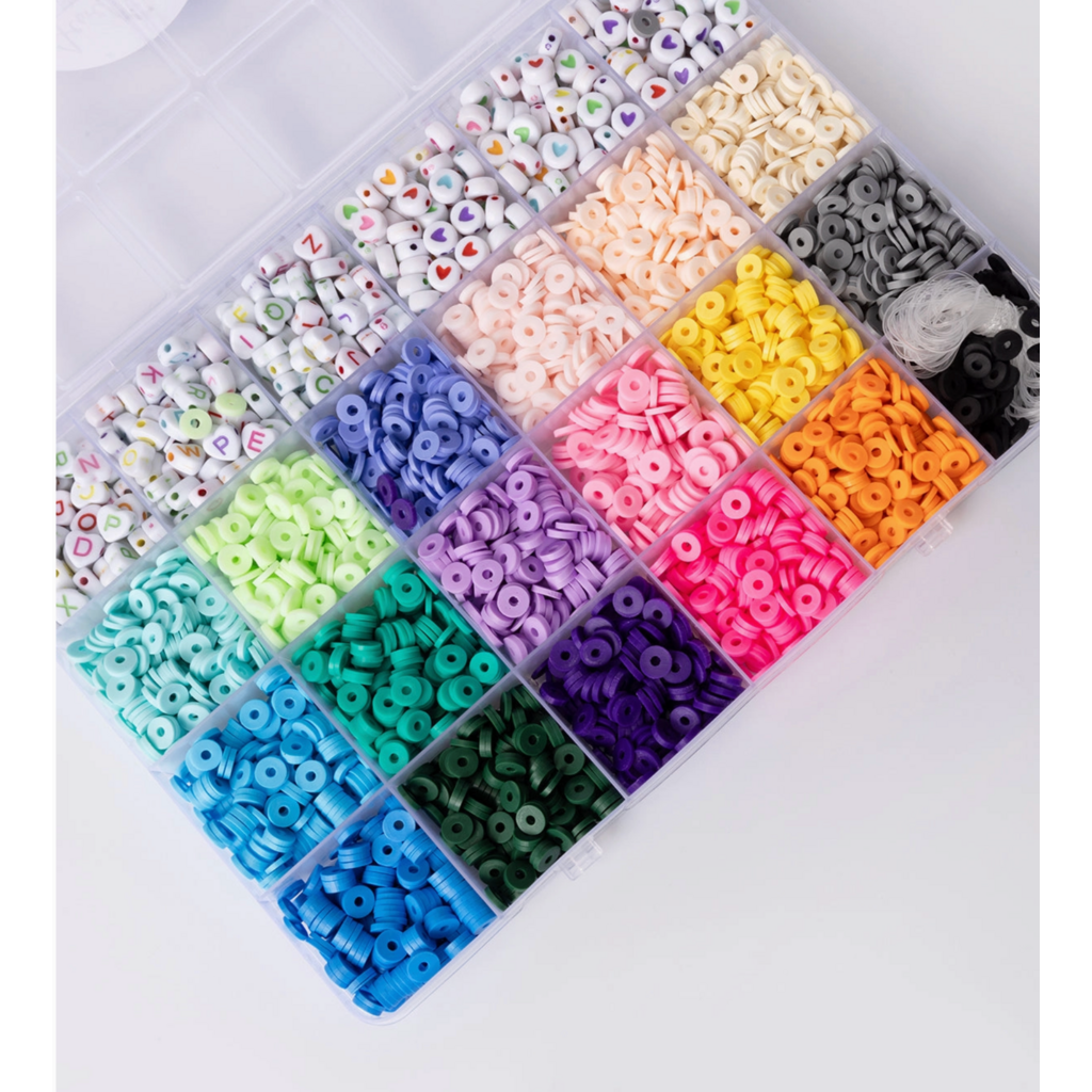 Bold Brights Polymer Heishi and Heart Letter Bead Box