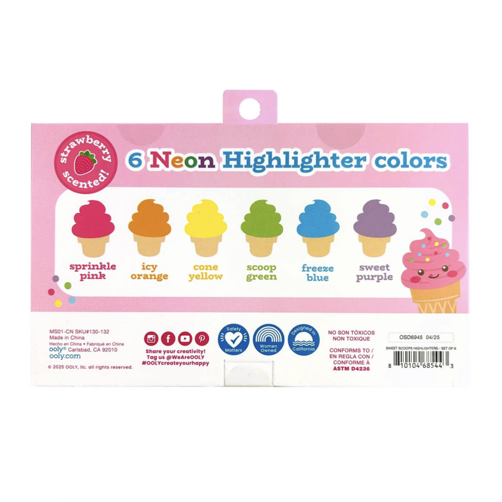 Sweet Scoops Neon Highlighters - Strawberry Scent