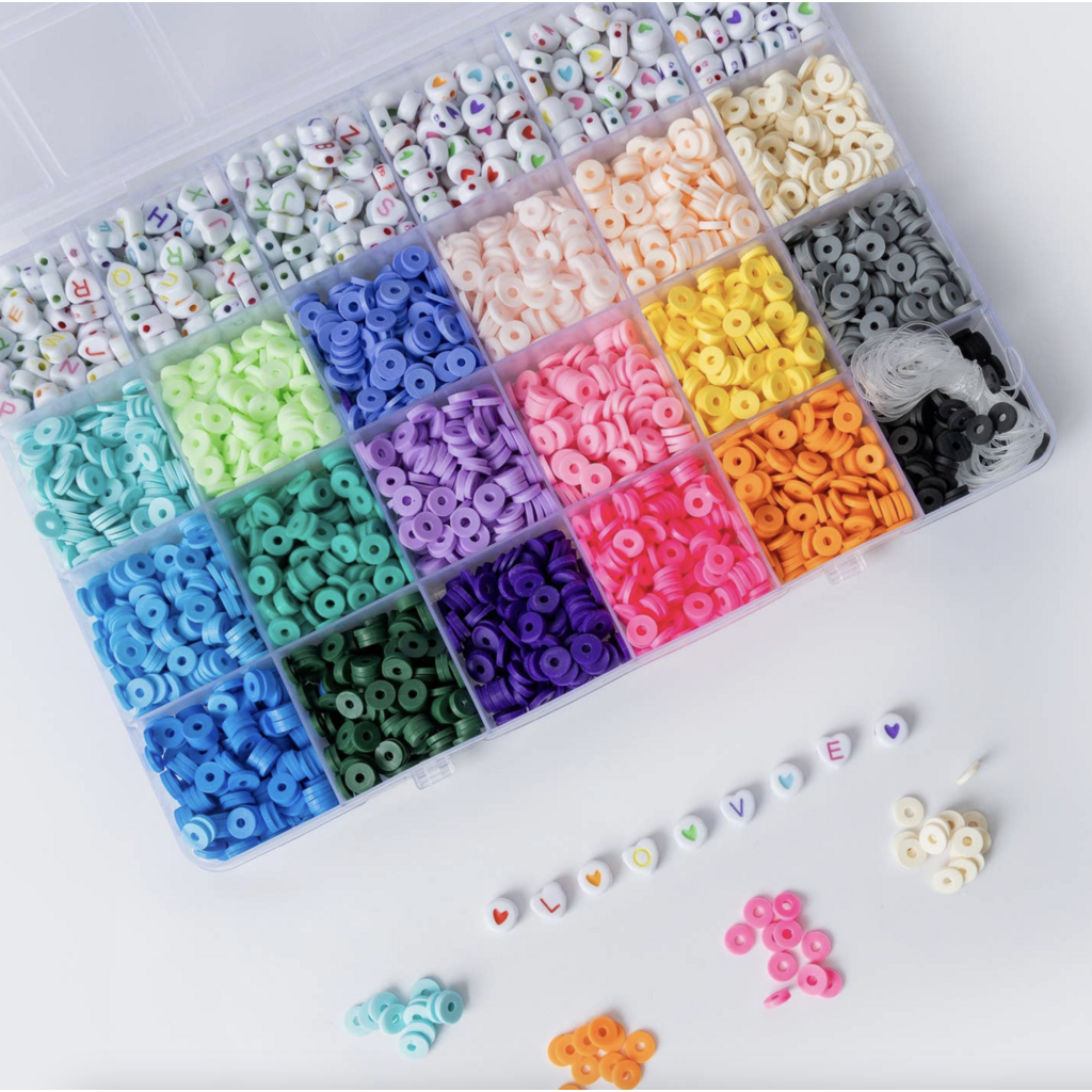 Bold Brights Polymer Heishi and Heart Letter Bead Box