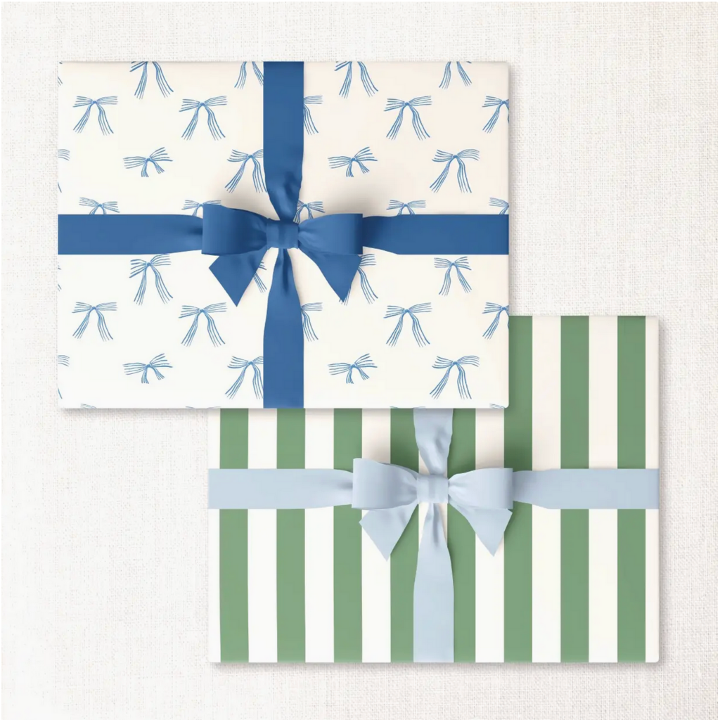 Blue Bows + Lawn Cabana Stripe Double-Sided Wrap Sheet