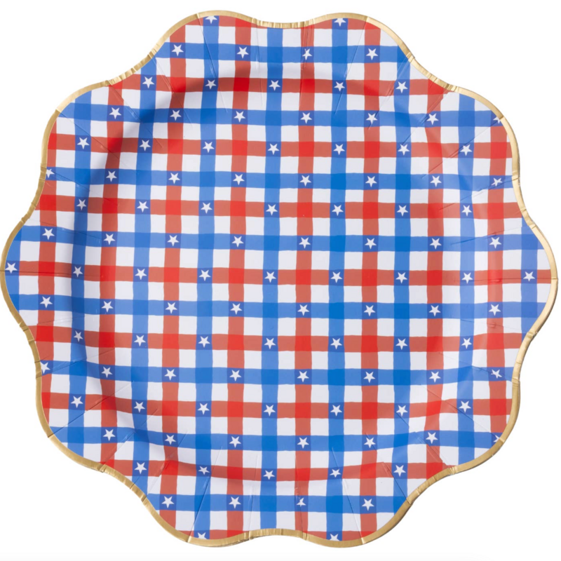 Red & Blue Gingham Star Dinner Plates