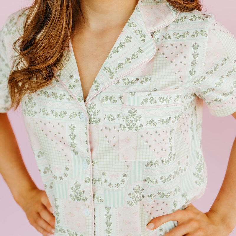 Patchwork Ruffle Hem Shorts Pajama Set