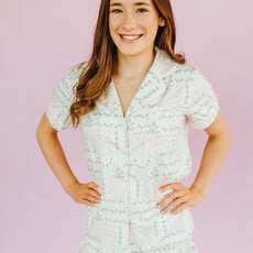 Patchwork Ruffle Hem Shorts Pajama Set