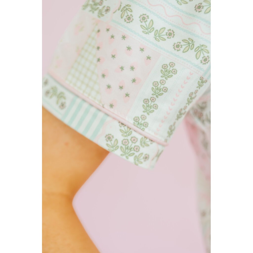 Patchwork Ruffle Hem Shorts Pajama Set