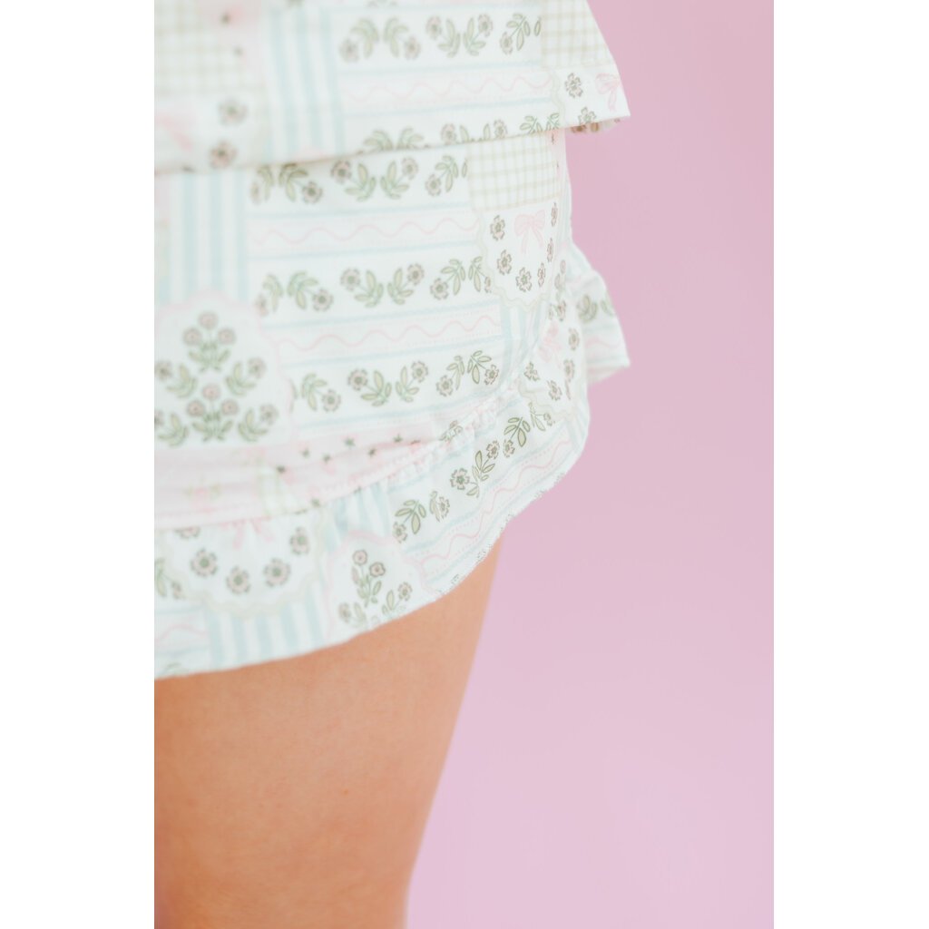 Patchwork Ruffle Hem Shorts Pajama Set