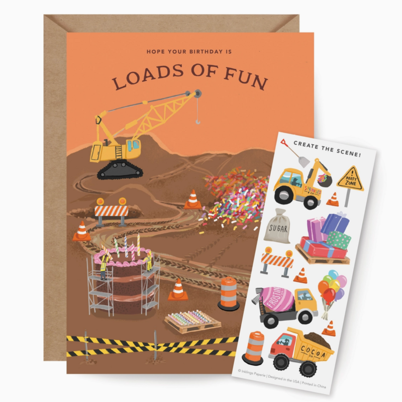 Construction Birthday Sticker Scene Card