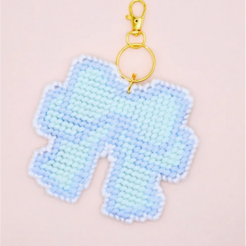 Large Keepsake Bow Keychain Bag Charm Diy Canvas Kit - Blue Haze