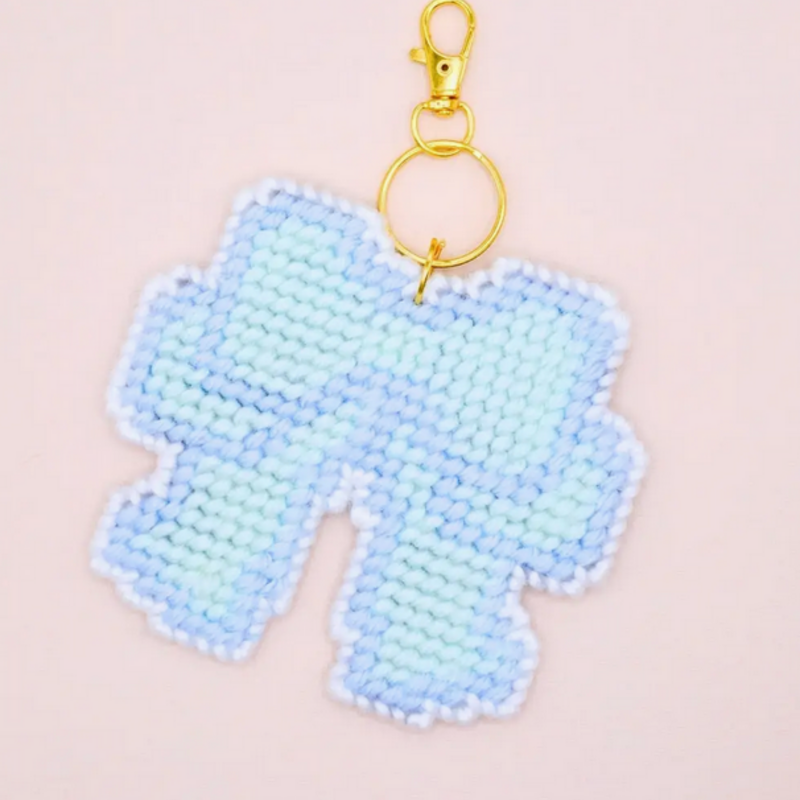 Large Keepsake Bow Keychain Bag Charm Diy Canvas Kit - Blue Haze