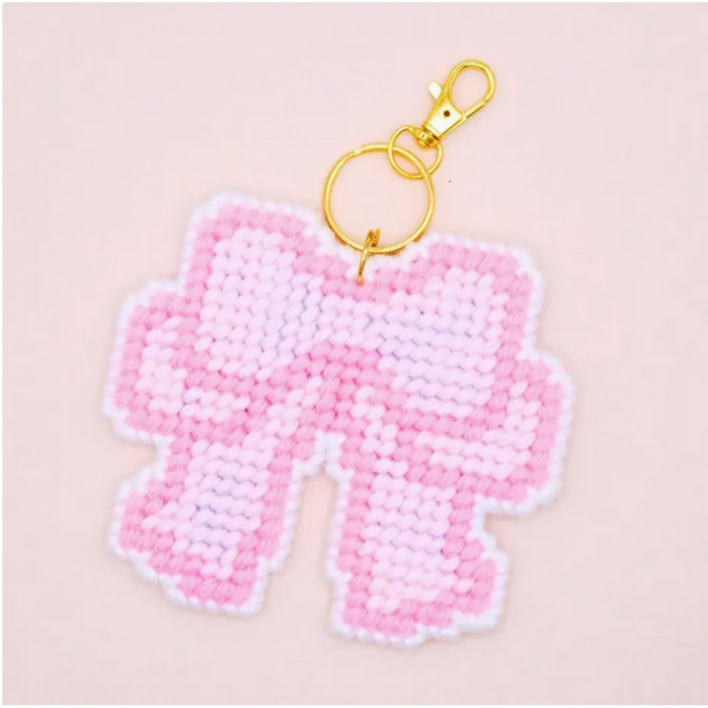 Large Keepsake Bow Keychain Bag Charm Diy Canvas Kit - Strawberry Cream