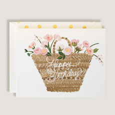 Happy Birthday Tote Basket with Flowers Greeting Card