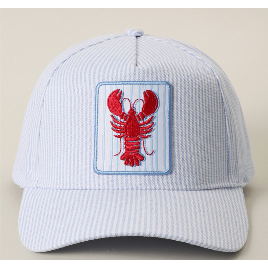 Lobster Embroidered Patch Seersucker Trucker Hat