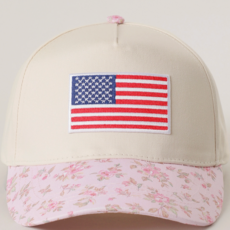 American Flag Embroidered Patch Flower Pattern Cap