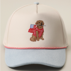 Golden Retriever Holding USA Flag Denim Brim Trucker Hat