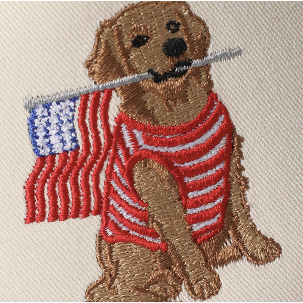 Golden Retriever Holding USA Flag Denim Brim Trucker Hat