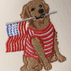 Golden Retriever Holding USA Flag Denim Brim Trucker Hat